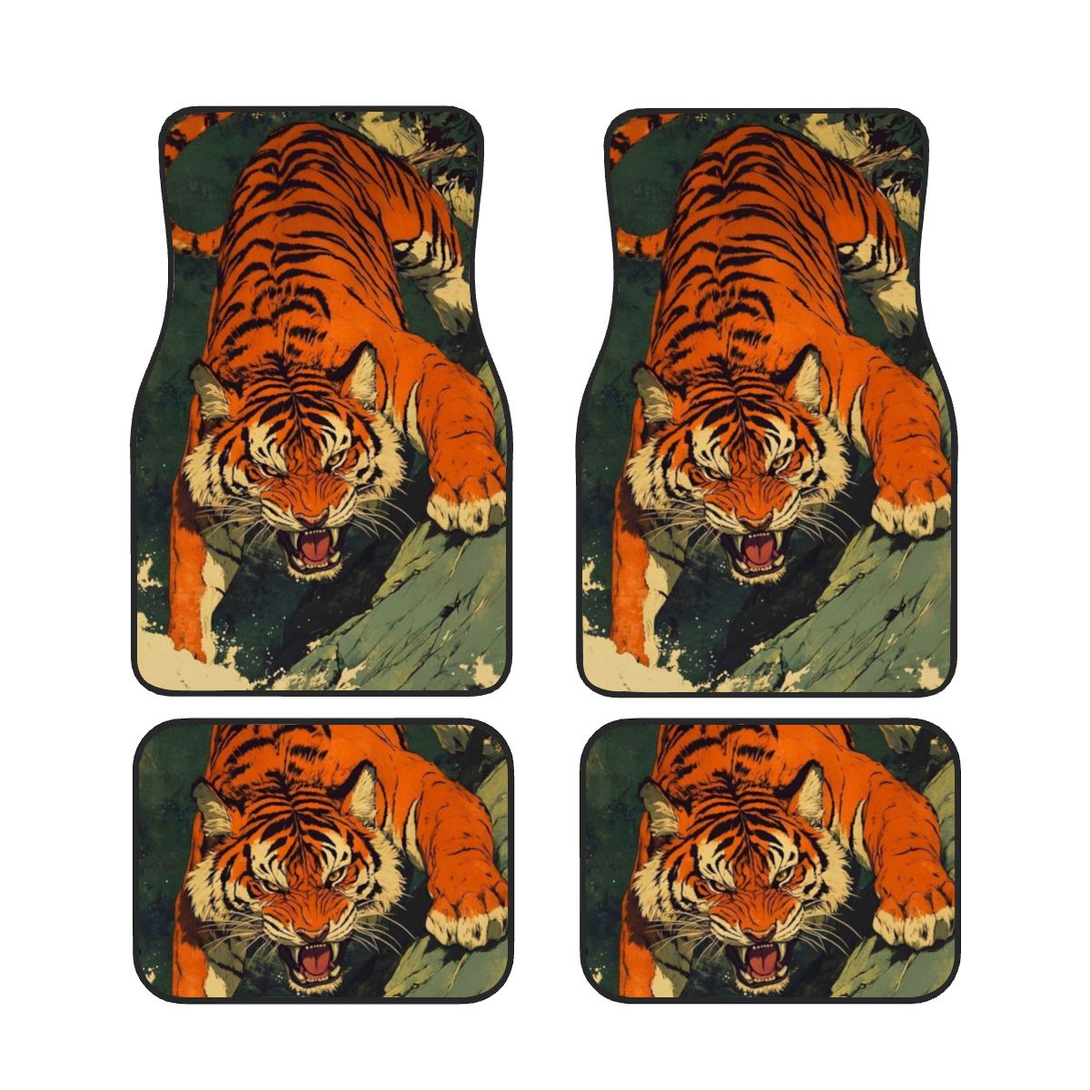 Tiger Illustration Automotive Floor Mats – Bold Wildlife-Inspired Car Interior Accessory