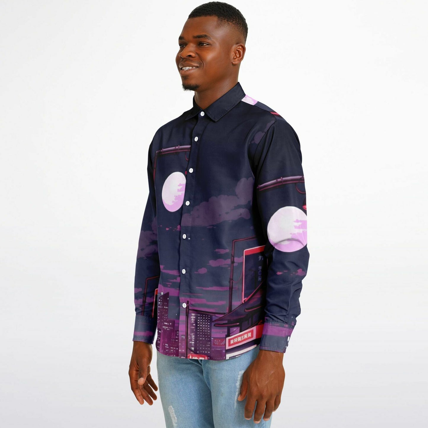 AE86 Illustration Long Sleeve Button Down Shirt - AOP