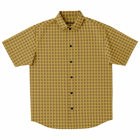 Unique Golden Pattern Short Sleeve Button Down Shirt - AOP