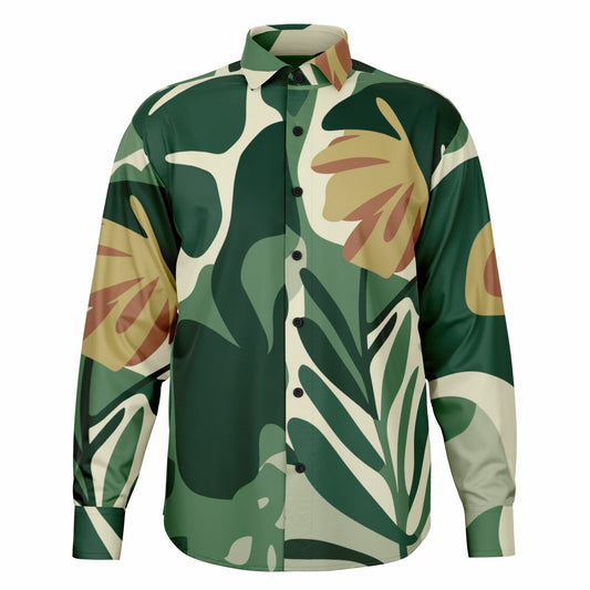 Floral Pattern Long Sleeve Button Down Shirt - AOP