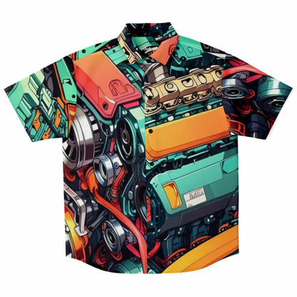 Engine illustration Short Sleeve Button Down Shirt - AOP