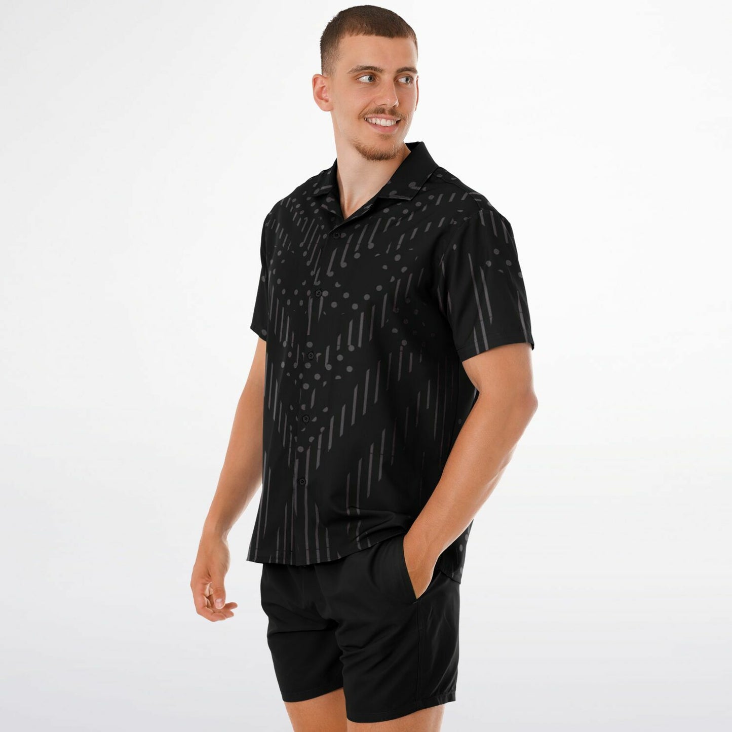 Minimalistic Black Pattern Spread Collar Shirt