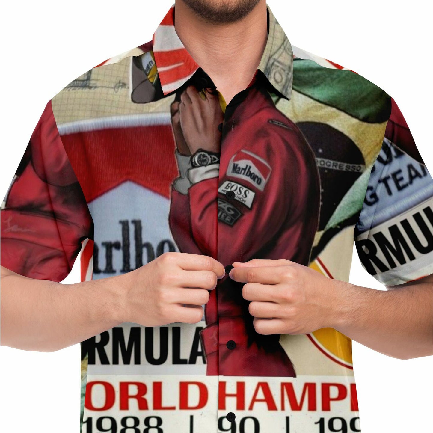 Senna F1 Poster Short Sleeve Button Down Shirt - AOP