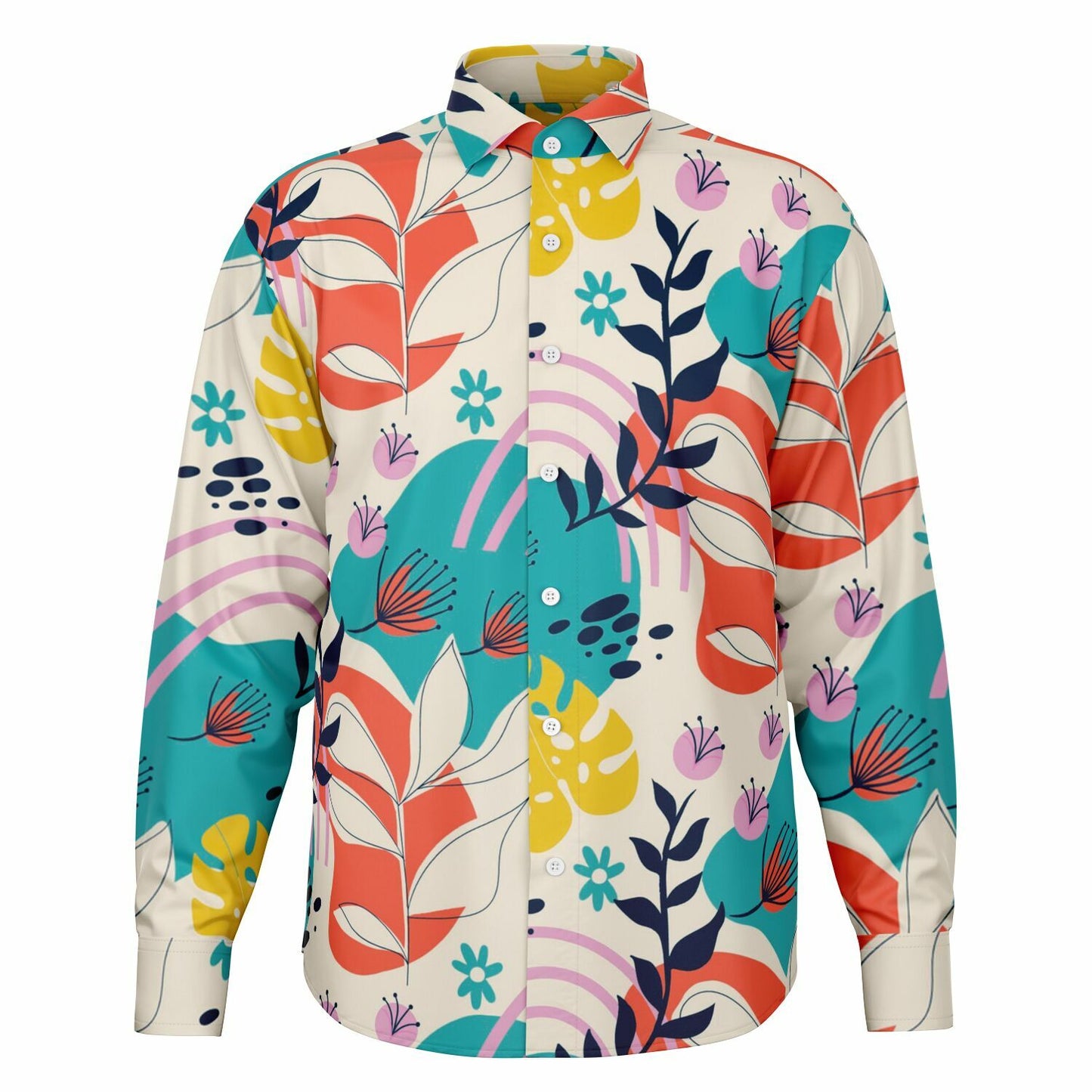 Floral Painting Long Sleeve Button Down Shirt - AOP