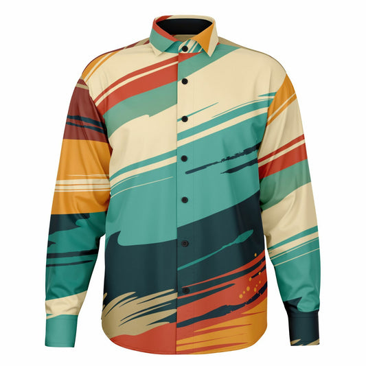 Abstract Paint stroke Long Sleeve Button Down Shirt - AOP