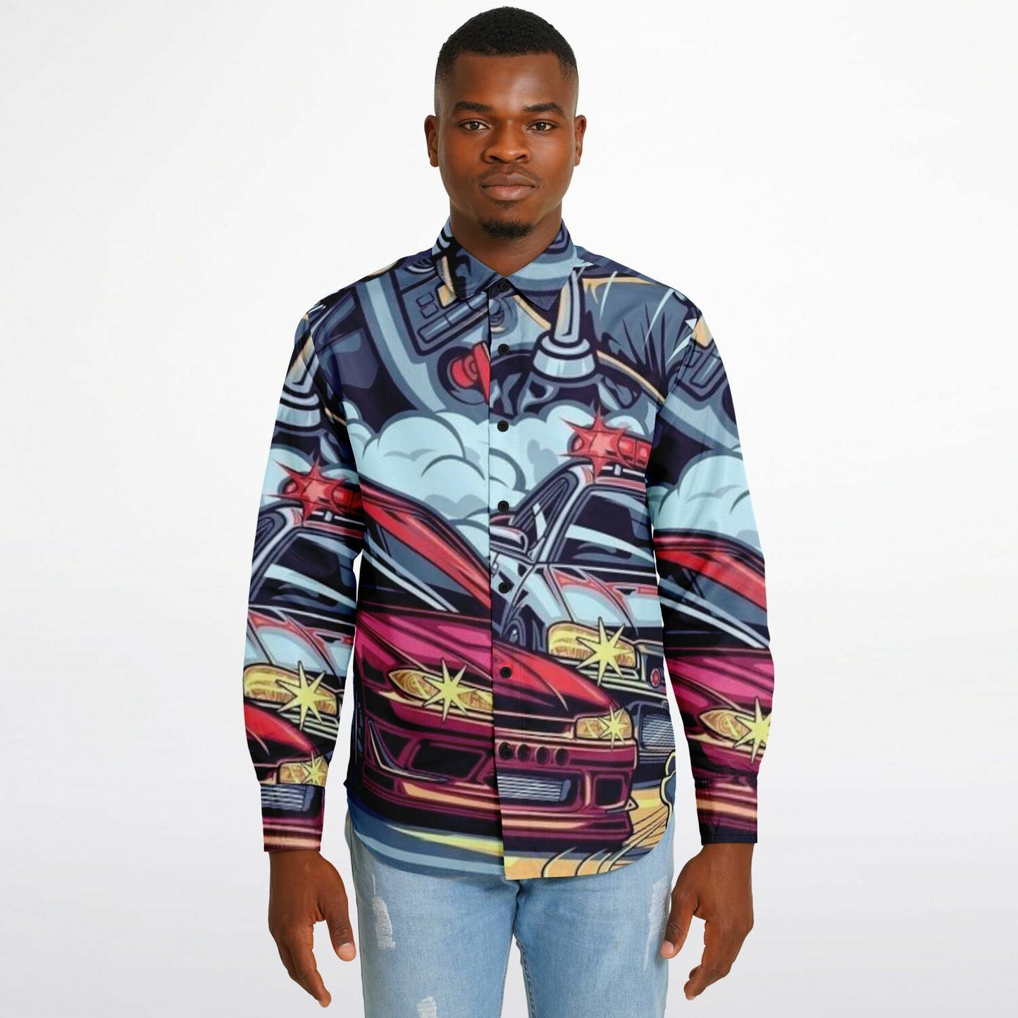 Silvia Illustration Long Sleeve Button Down Shirt - AOP