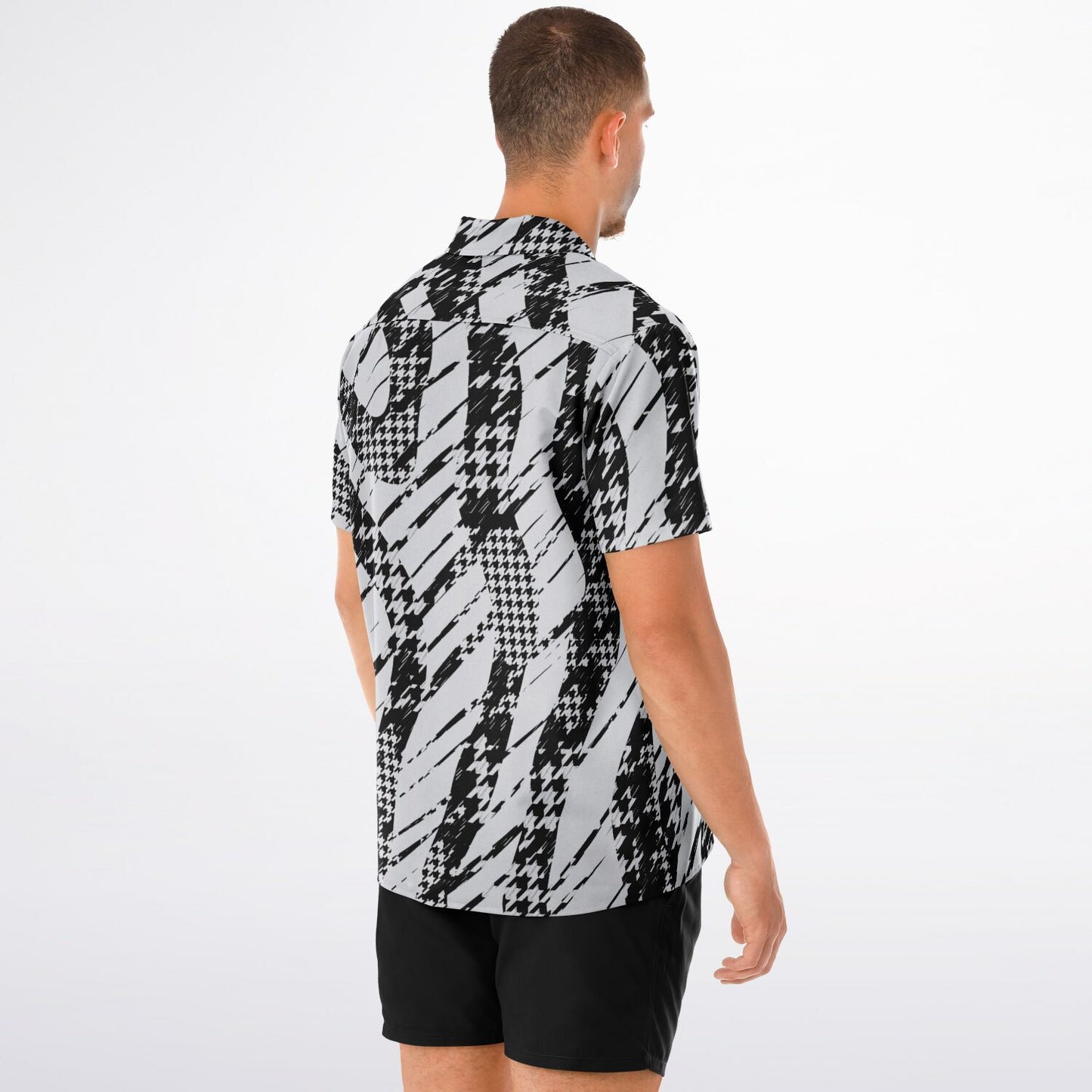 B&W Abstract Spread Collar Short Sleeve Shirt