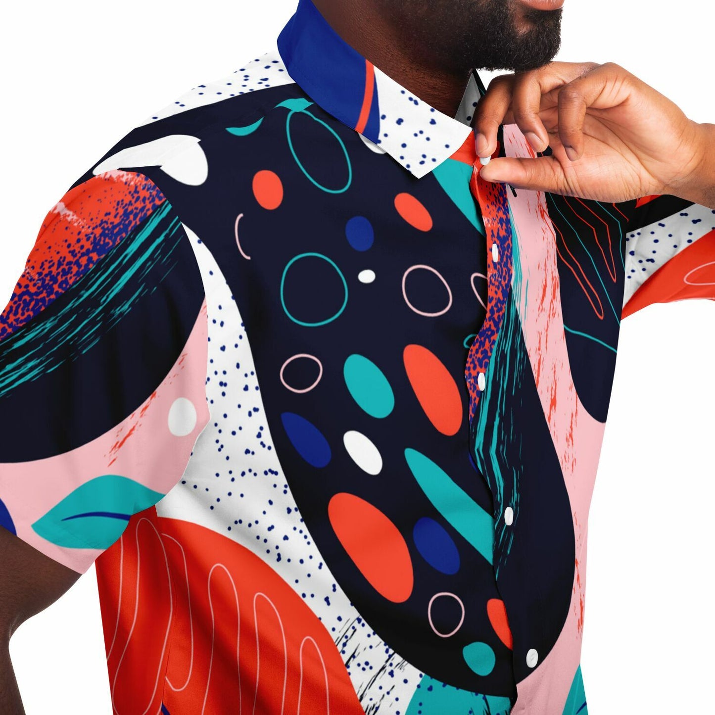 Abstract Leaves Painting Short Sleeve Button Down Shirt - AOP