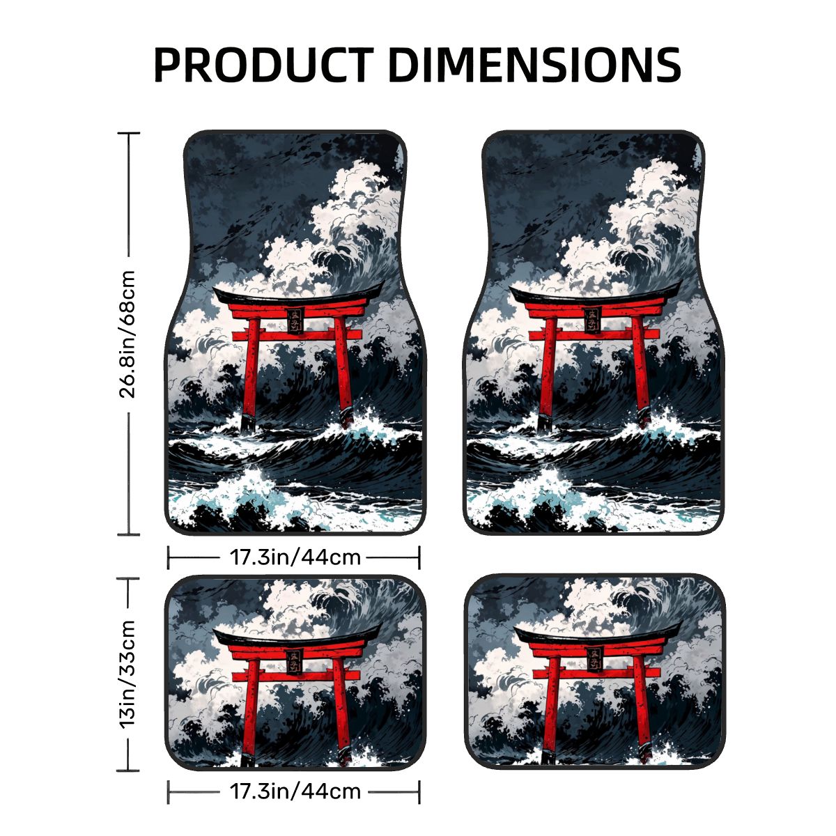 Japanese Inspired Artwork Automotive Floor Mats