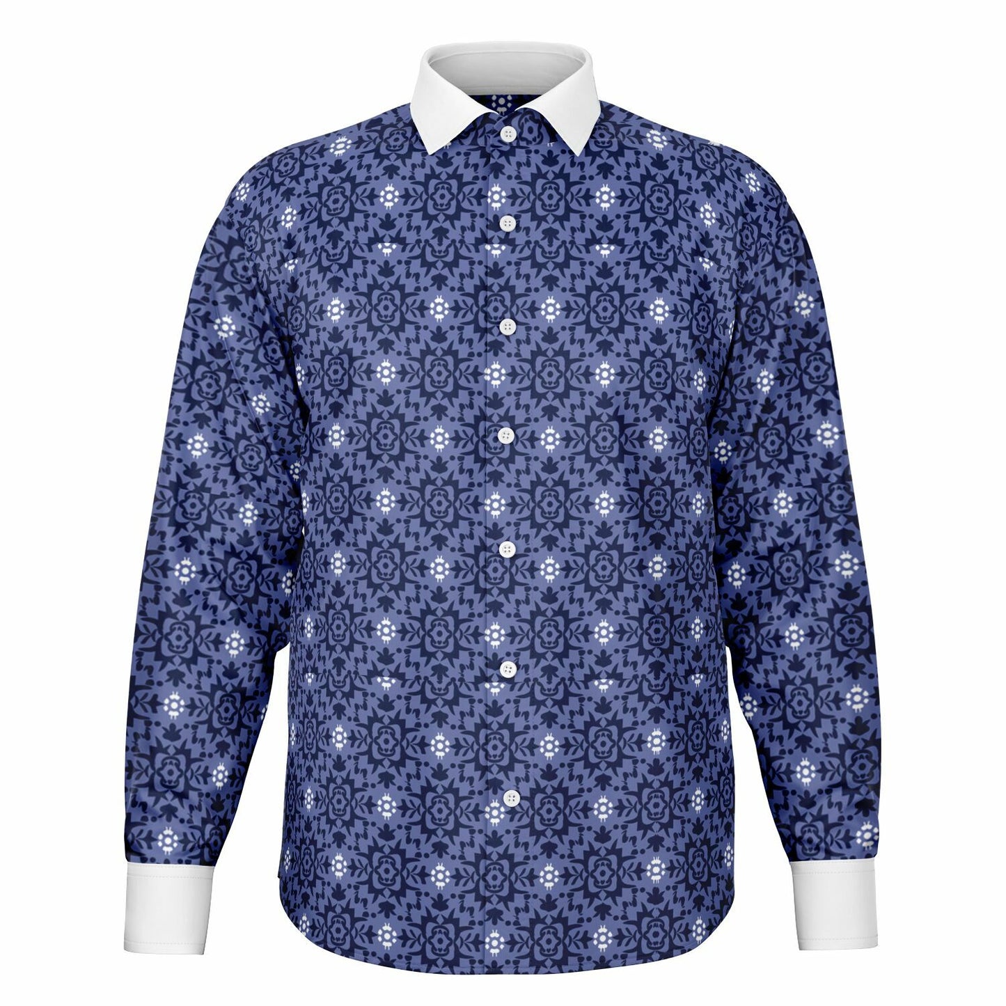 Purple Floral Seamless Pattern Long Sleeve Button Down Shirt - AOP