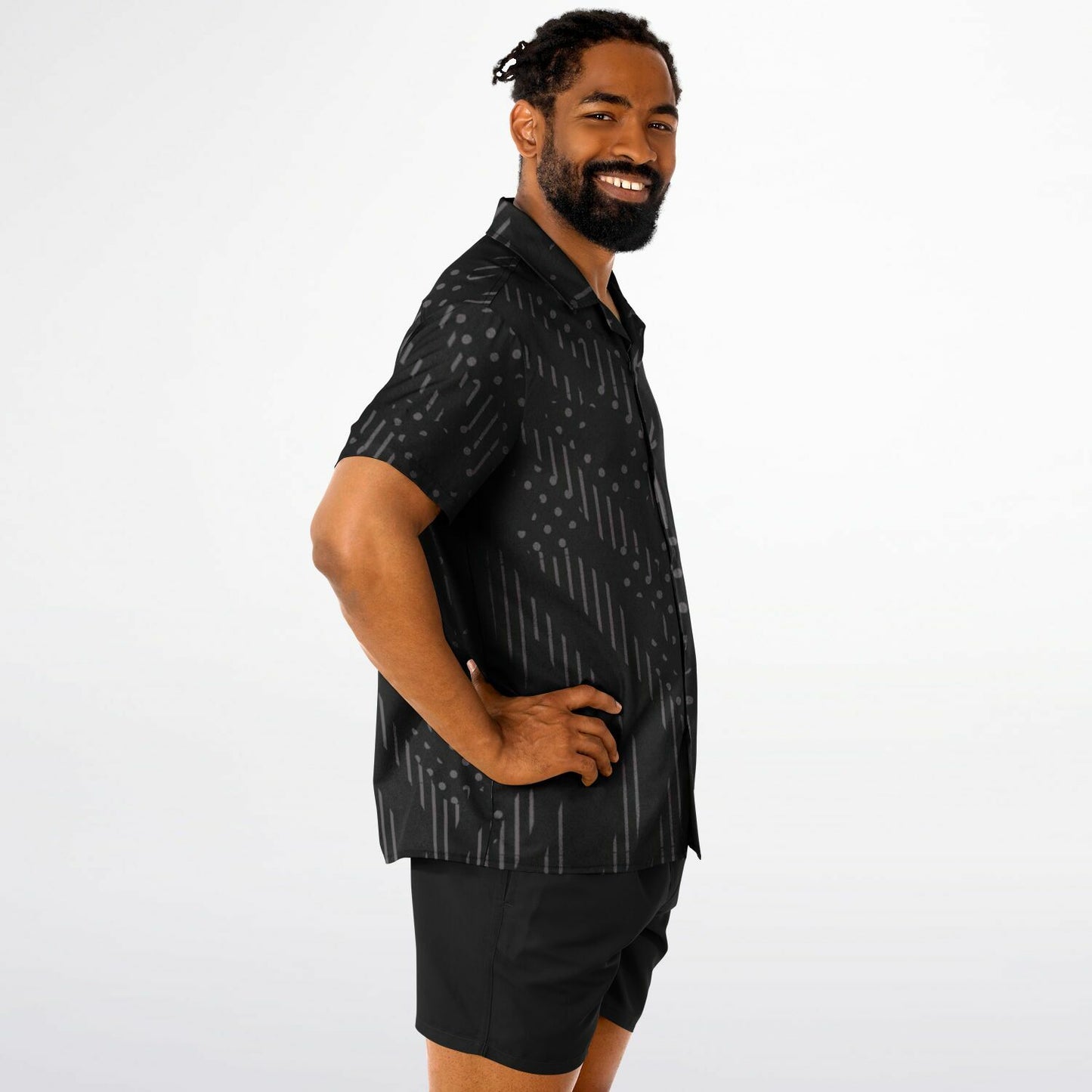 Minimalistic Black Pattern Spread Collar Shirt