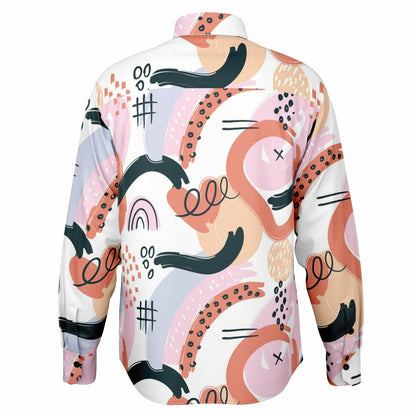 Abstract Art Hand Drawn Long Sleeve Button Down Shirt - AOP
