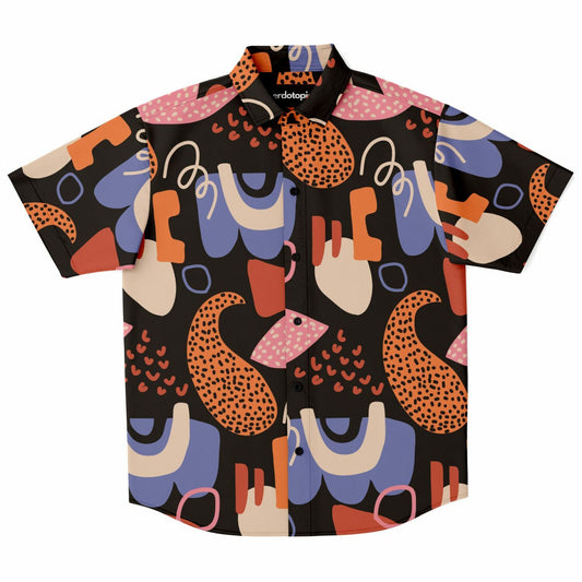 Abstract Flat Artwork Short Sleeve Button Down Shirt - AOP