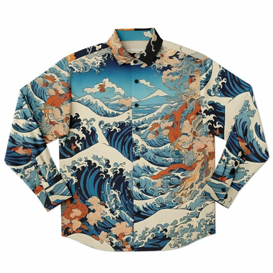 The Great Japanese Wave Artwork Long Sleeve Button Down Shirt - AOP