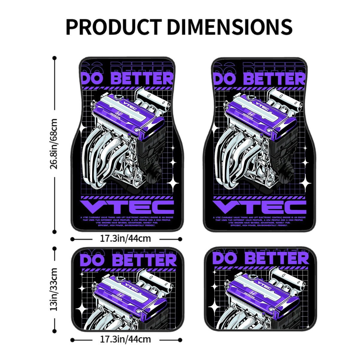 Vtec engine illustration car floor mats size chart image.