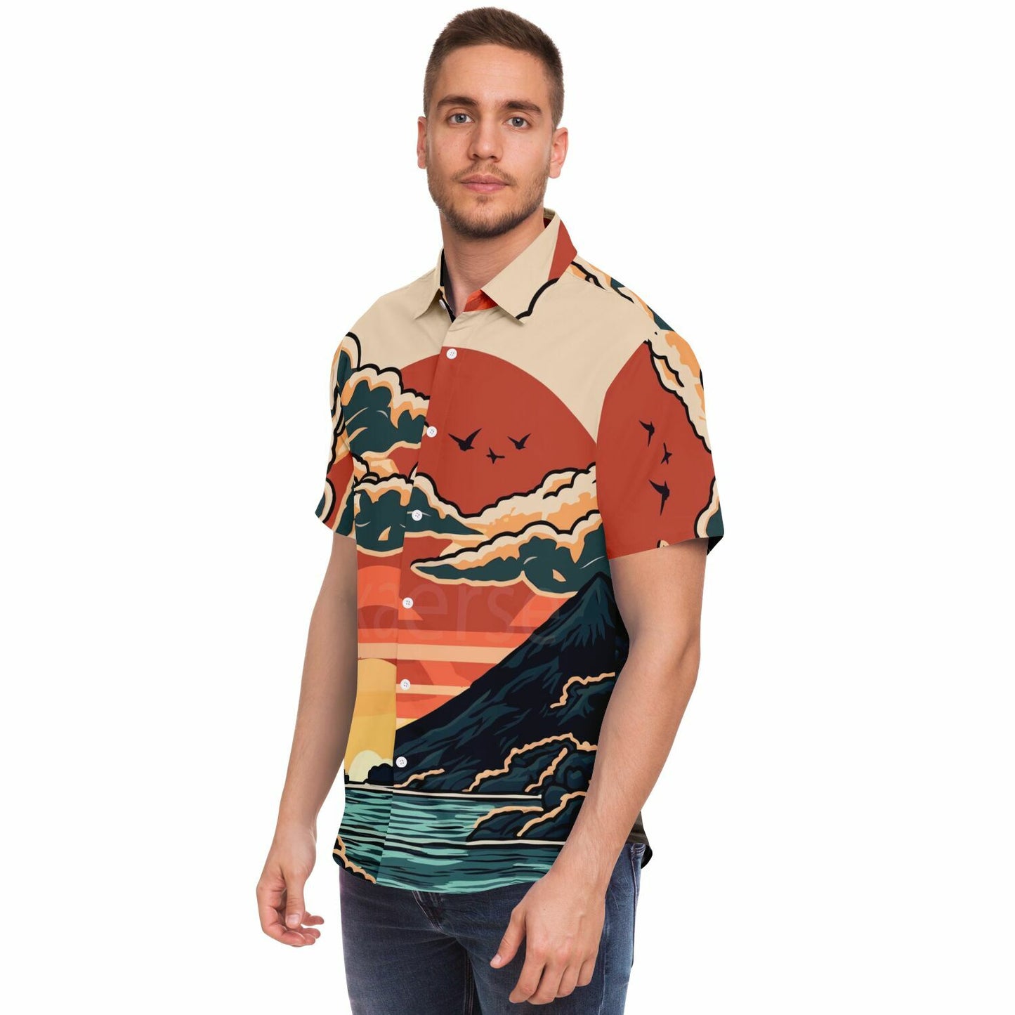 Evo X Illustration Short Sleeve Button Down Shirt - AOP