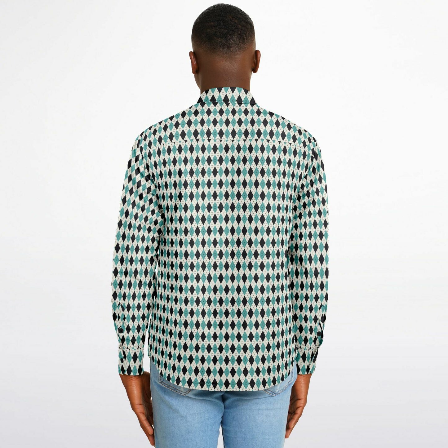 Tile Pattern Long Sleeve Button Down Shirt - AOP