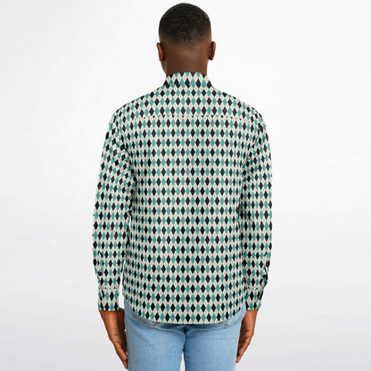 Tile Pattern Long Sleeve Button Down Shirt - AOP
