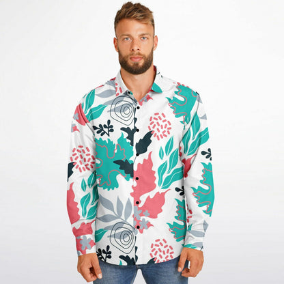 Floral Artwork Long Sleeve Button Down Shirt - AOP