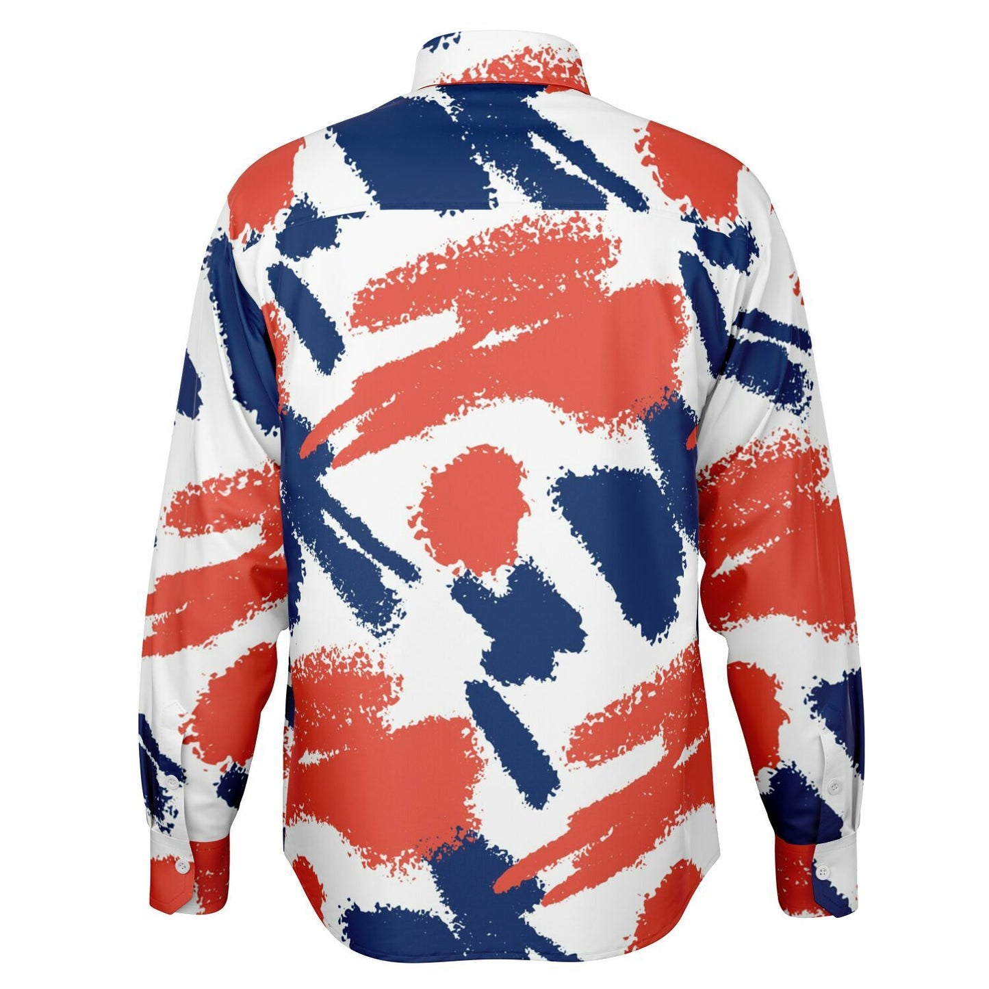 Red and Blue Brushstroke Long Sleeve Button Down Shirt - AOP