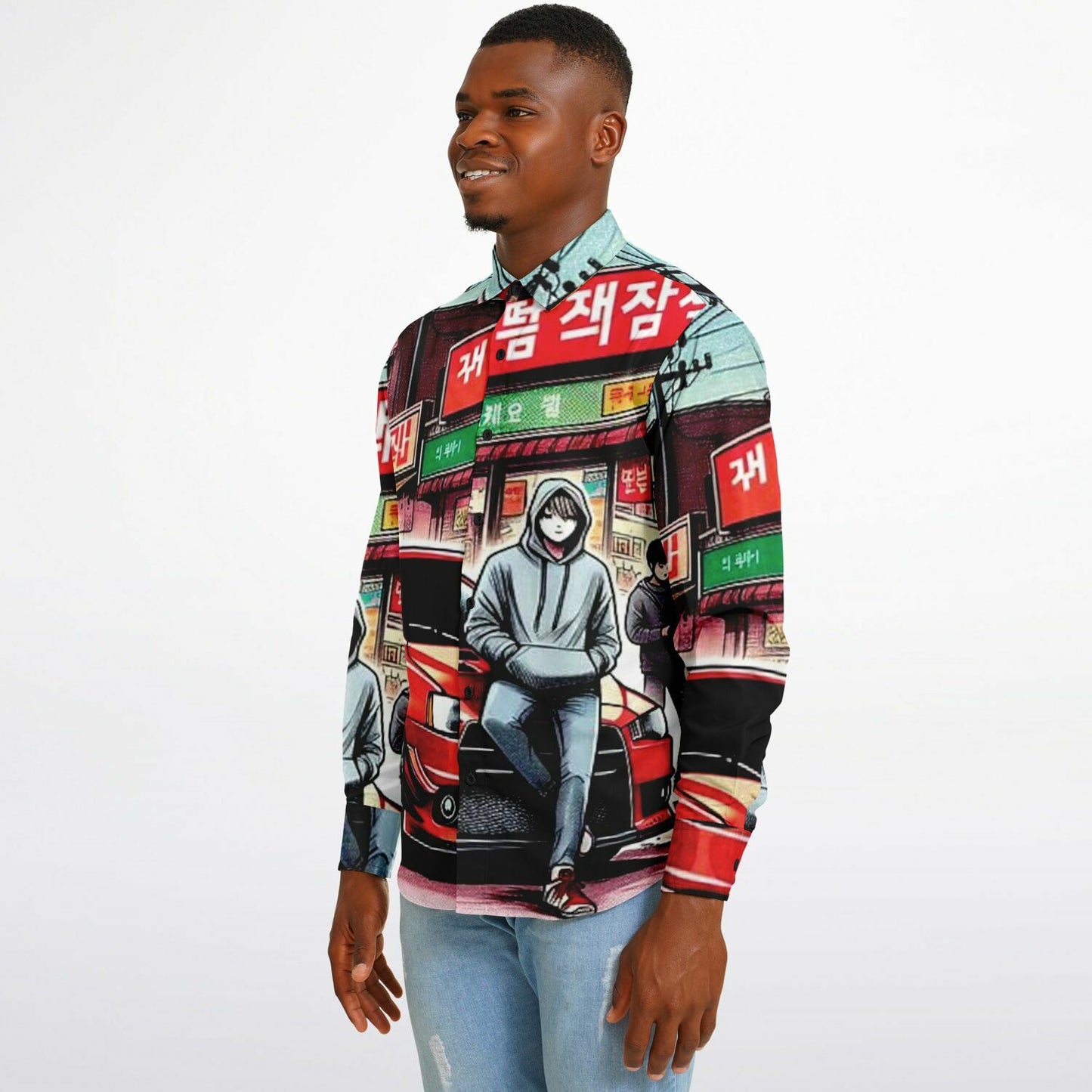 Japanese Street Painting Artwork Long Sleeve Button Down Shirt - AOP