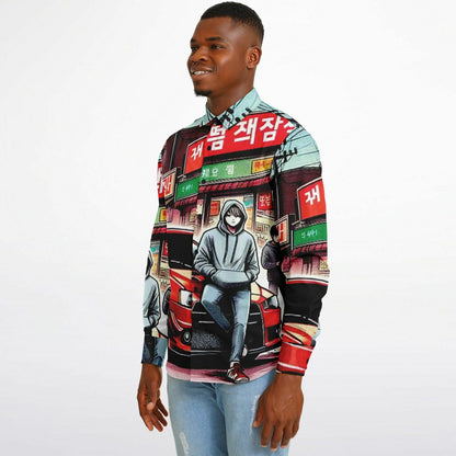 Japanese Street Painting Artwork Long Sleeve Button Down Shirt - AOP