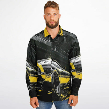 American Muscle Illustration Long Sleeve Button Down Shirt - AOP