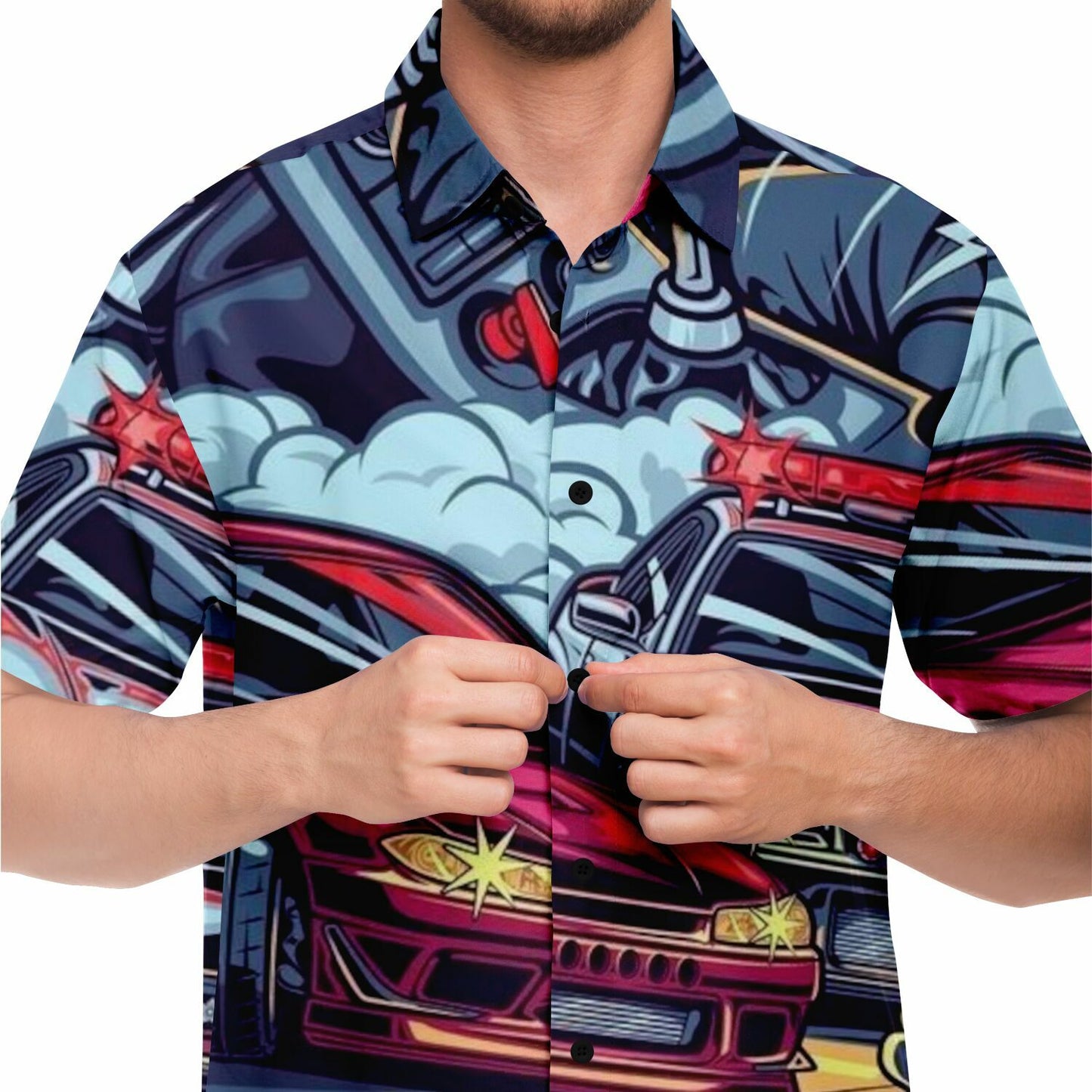 Silvia Illustration Short Sleeve Button Down Shirt - AOP