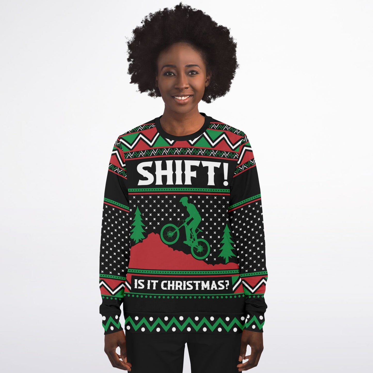 Shift Is it Christmas Funny Mountain Biker Printed Sweatshirt