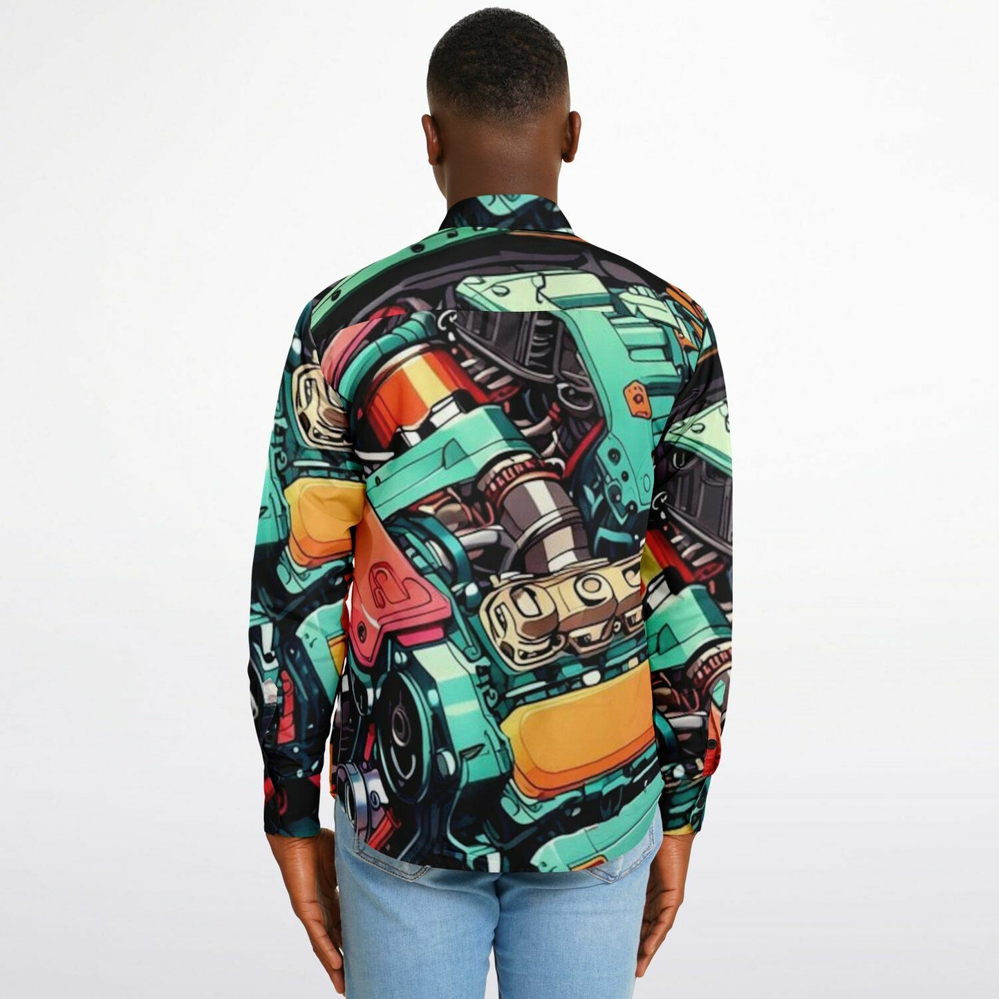 Engine illustration Long Sleeve Button Down Shirt - AOP