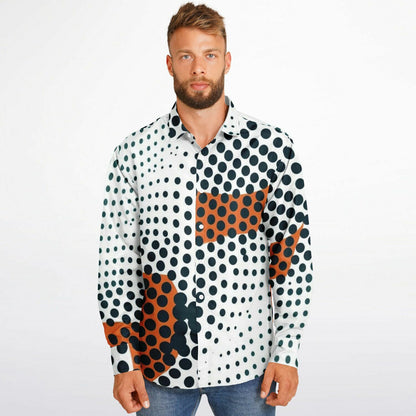Impression Photo Pattern Long Sleeve Button Down Shirt - AOP