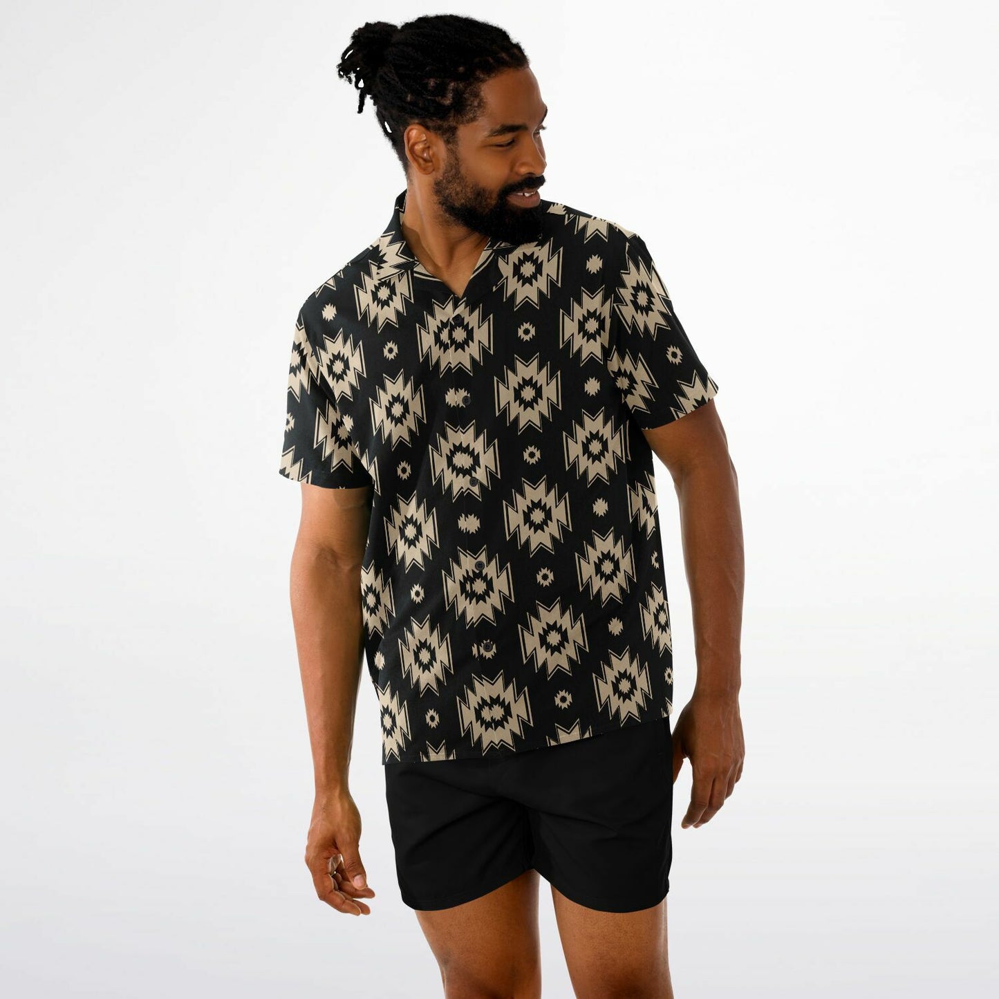 Tribal Pattern Spread Collar Short Sleeve Shirt