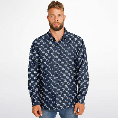 Linen Texture Print Long Sleeve Button Down Shirt - AOP