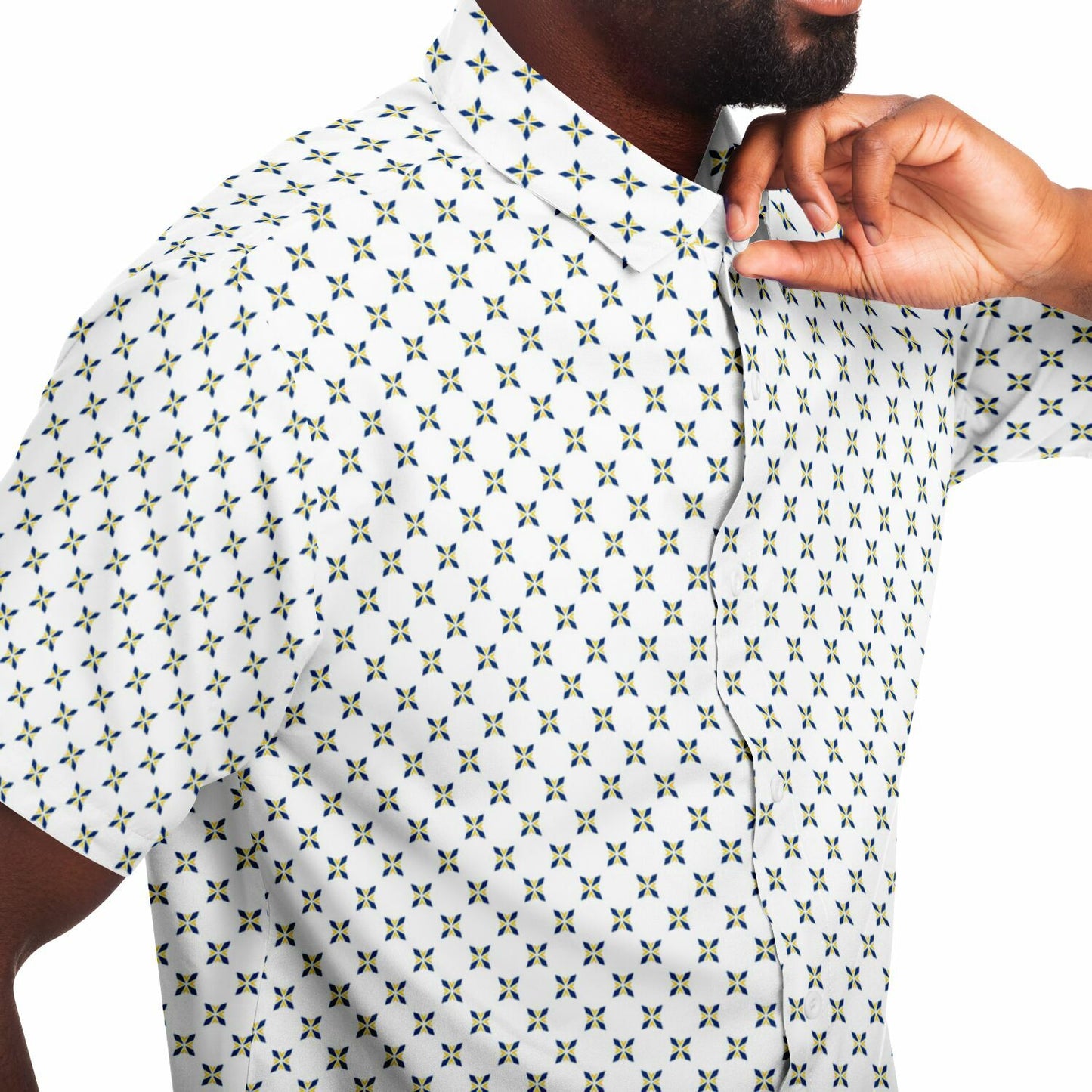 Geometric Pattern Short Sleeve Button Down Shirt - AOP