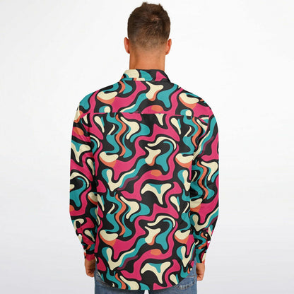 Red Blue Pattern Long Sleeve Button Down Shirt - AOP