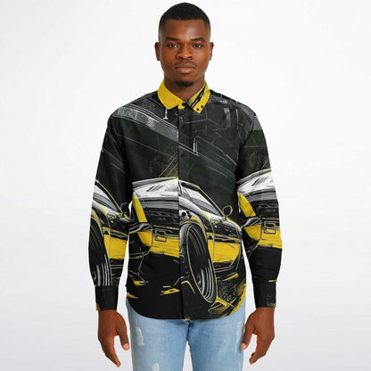 American Muscle Illustration Long Sleeve Button Down Shirt - AOP