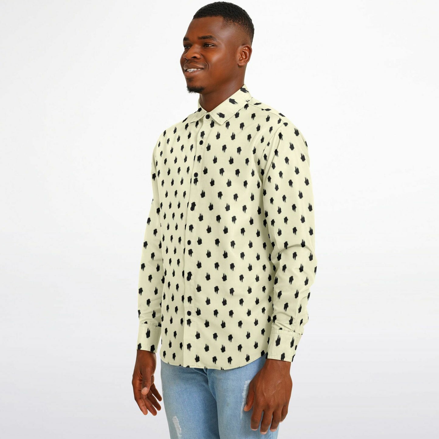 Brushstroke Pattern Long Sleeve Button Down Shirt - AOP