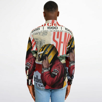 Senna F1 Poster Long Sleeve Button Down Shirt - AOP