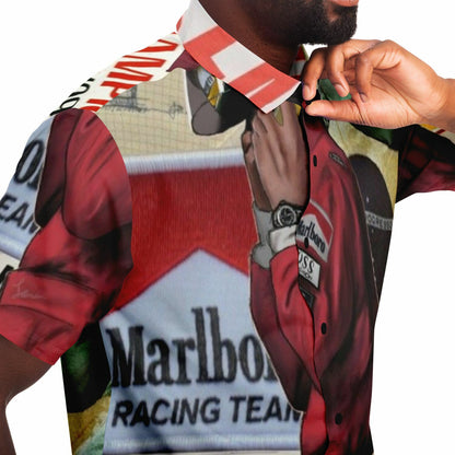 Senna F1 Poster Short Sleeve Button Down Shirt - AOP