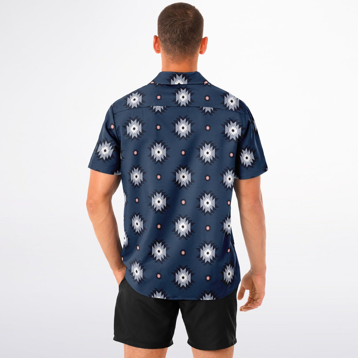 Aztec Pattern Spread Collar Short Sleeve Shirt