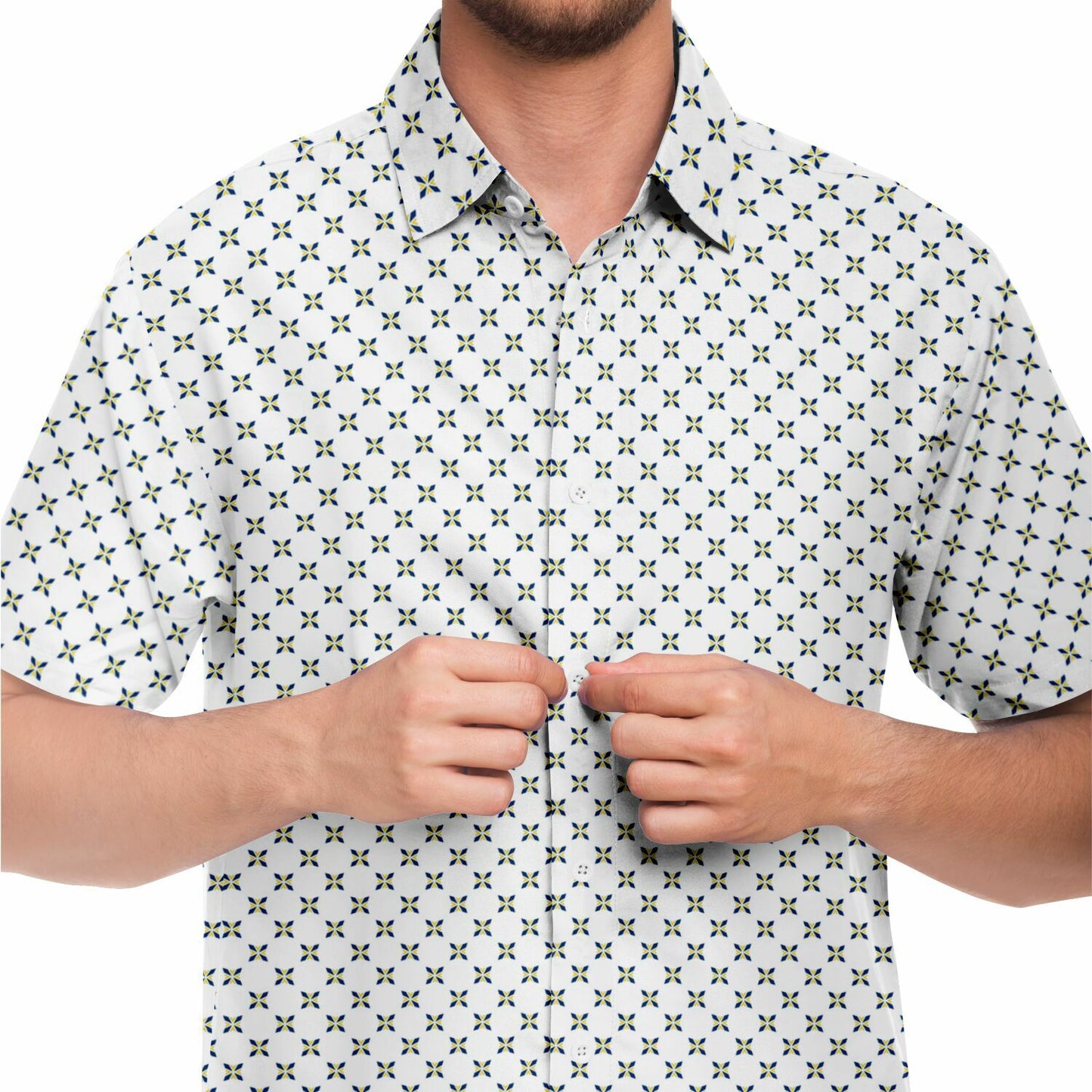 Geometric Pattern Short Sleeve Button Down Shirt - AOP