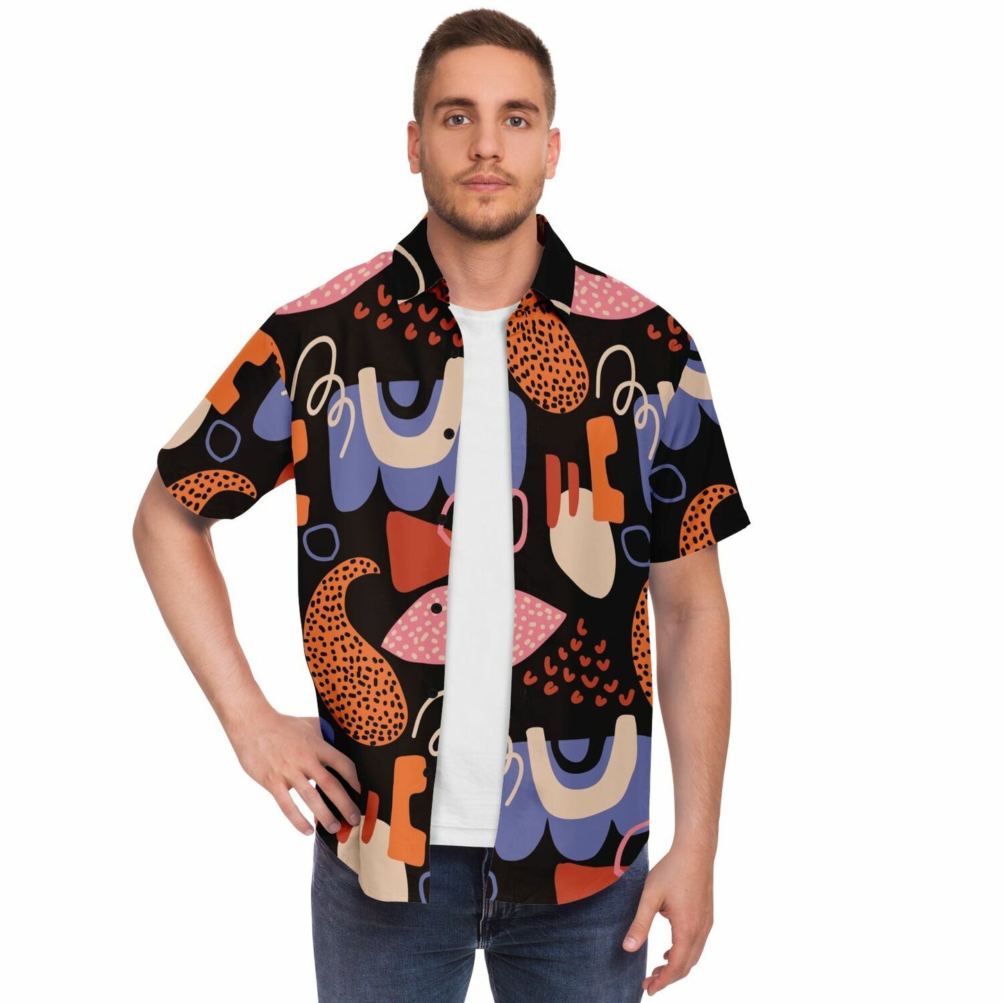 Abstract Flat Artwork Short Sleeve Button Down Shirt - AOP