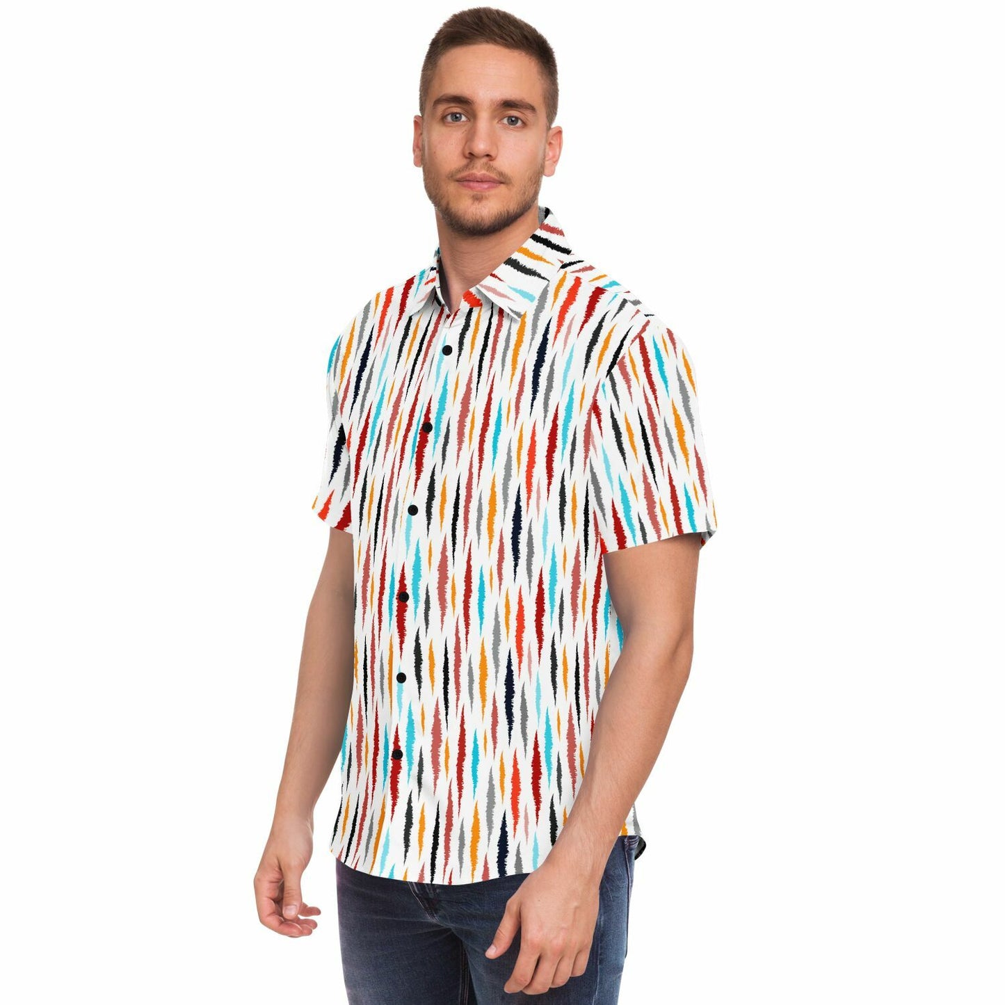 Colored Seamless Pattern Short Sleeve Button Down Shirt - AOP