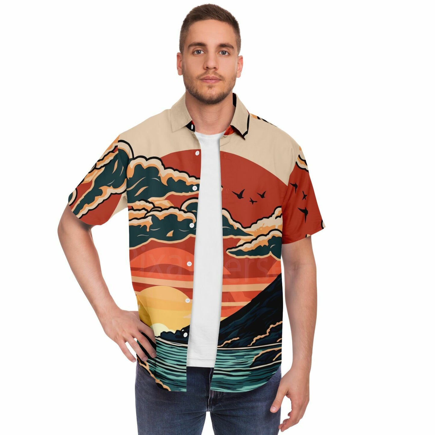 Evo X Illustration Short Sleeve Button Down Shirt - AOP