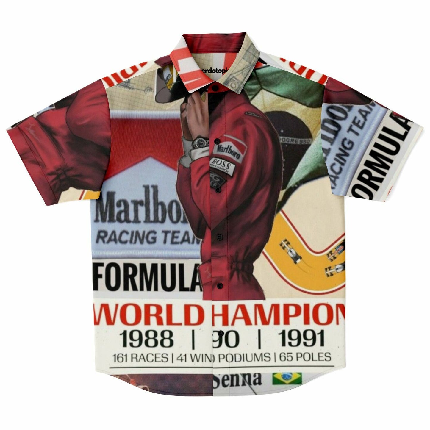 Senna F1 Poster Short Sleeve Button Down Shirt - AOP
