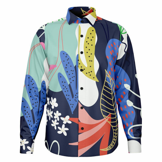 Floral Garden Hand Drawing Long Sleeve Button Down Shirt - AOP