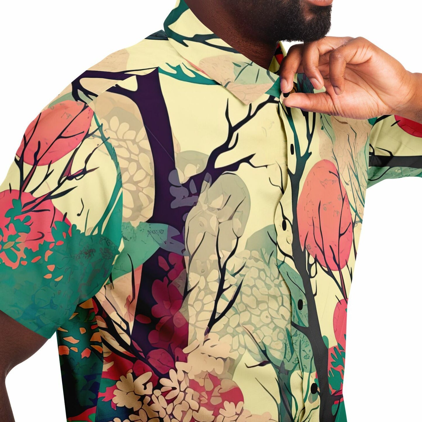 Forest Trees in Autumn Short Sleeve Button Down Shirt - AOP