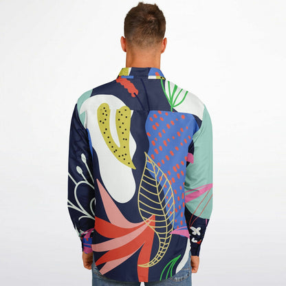 Floral Garden Hand Drawing Long Sleeve Button Down Shirt - AOP