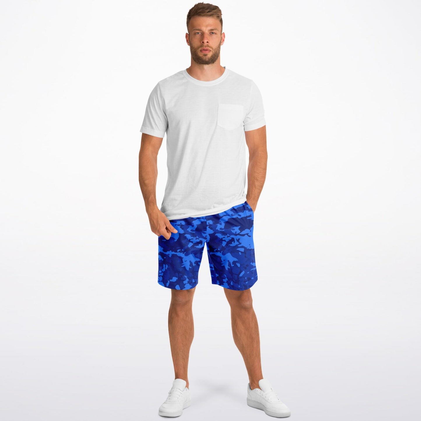 Blue Camo Pattern Long Shorts