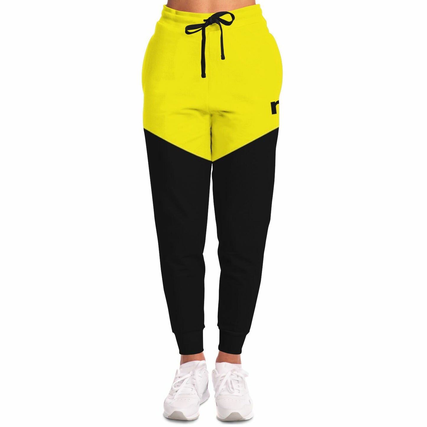 Dual tone fashion joggers product mockup on male model from front.